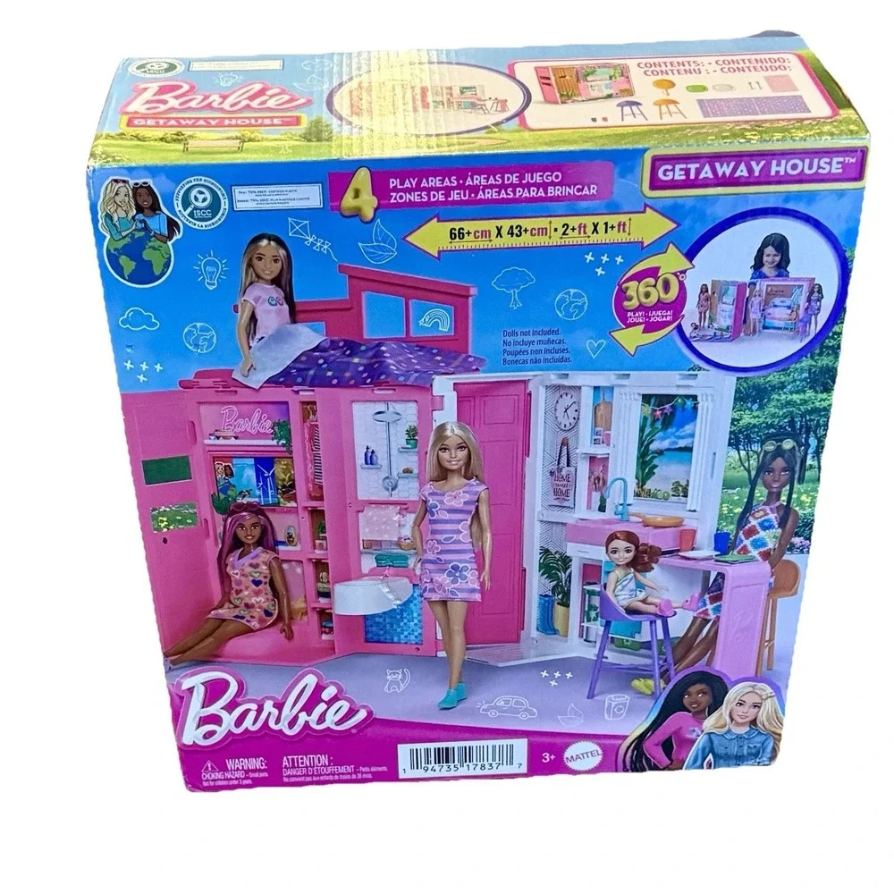 Barbie Getaway Doll House Playlet with 4 Play Areas and 11 Decor Accessories New